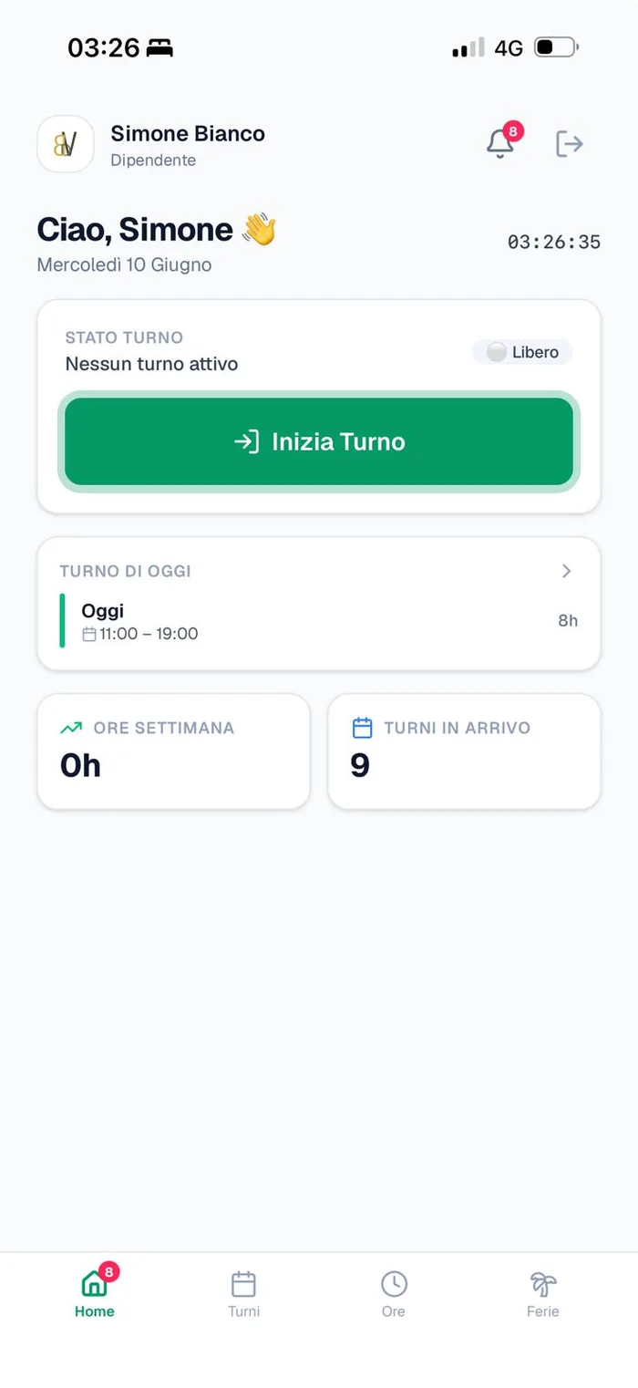 Timbrature dipendenti per un bar